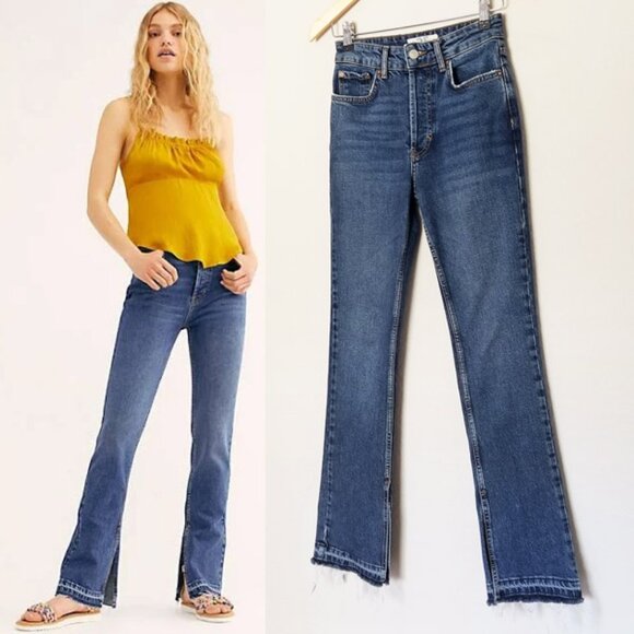 FREE PEOPLE We The Free Emmy High Waist Bootcut Jean Slit Frayed Hem Blue 25 $98 - Picture 4 of 16